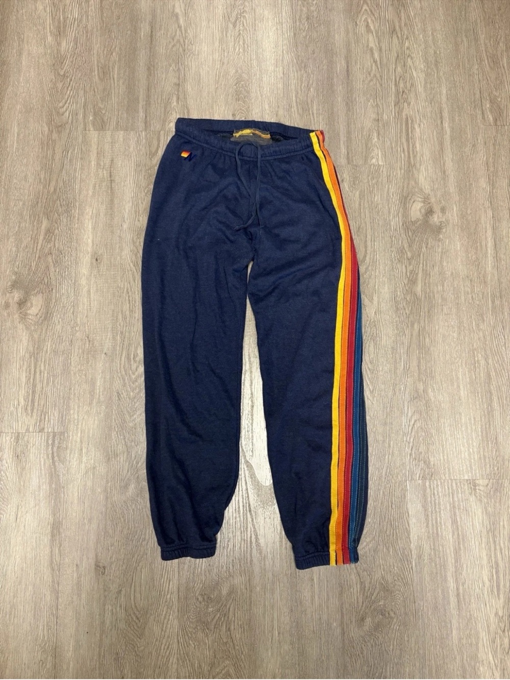 Aviator nation Navy Jogger Pants with Rainbow Side Stripes